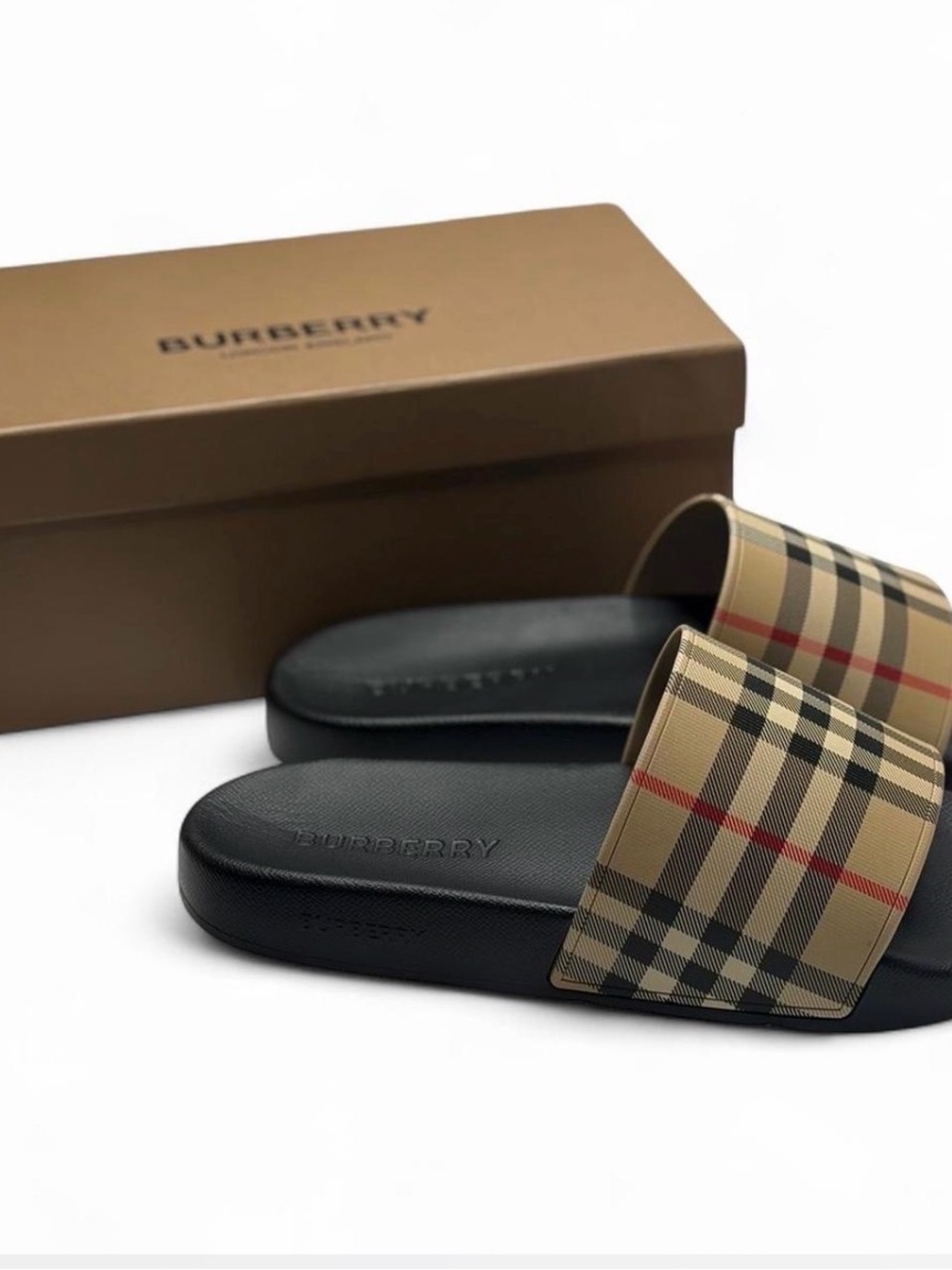NWT🆕$425 Burberry Furley Vintage Check Slides eur 38